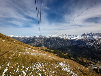 Scenic view of snowcapped mountains against sky