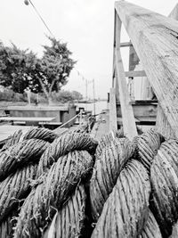 Close-up of fishing net against clear sky