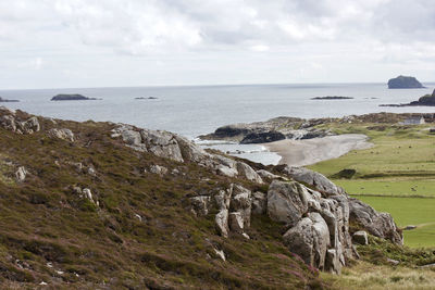 Scenic view of sea and cliff