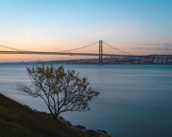 View of suspension bridge over sea