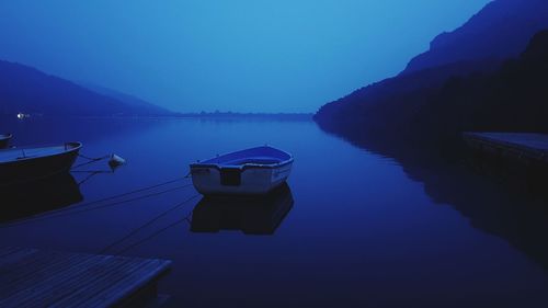 Scenic view of lake against blue sky