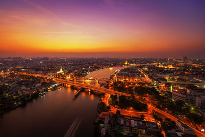 City scape, panorama of chao praya river. river view overlooking the phra phuttha bangkok thailand.
