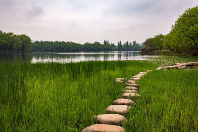 Scenic view of lake against sky