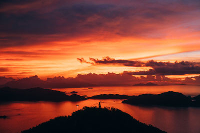 Scenic view of lake against sky during sunset