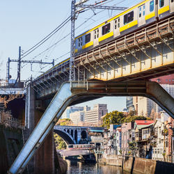 Elevated metro train bridge above canal