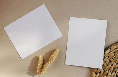 High angle view of paper on table