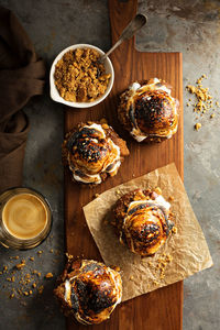 High angle view of food on table