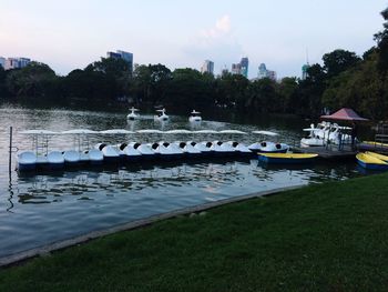 Boats in calm lake