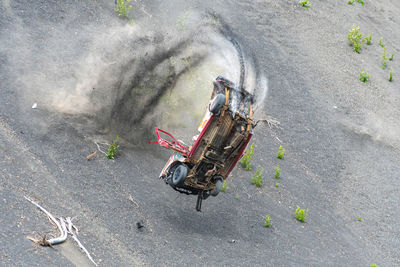 High angle view of car on road