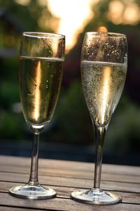 Close-up of prosecco in glass on table