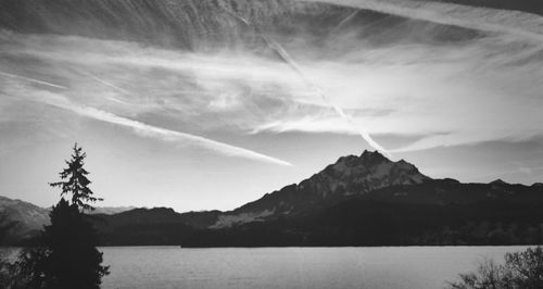 Scenic view of lake against mountain range