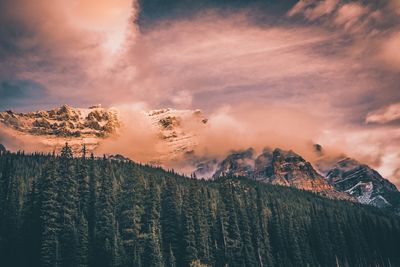 Scenic view of mountains against sky during sunset