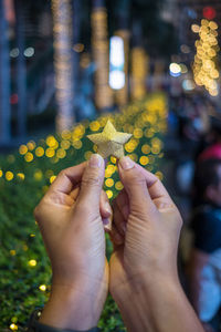 Close-up of hand holding yellow flower