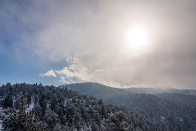 Scenic view of mountains against sky during winter