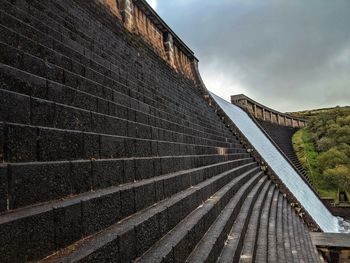 Low angle view of a dam against cloudy sky