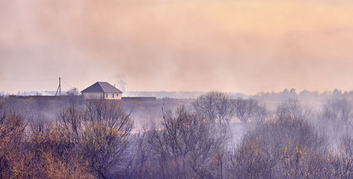  clouds of colorful smoke fly across the sky. grassroots wildland fire.