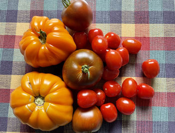 High angle view of tomatoes on table