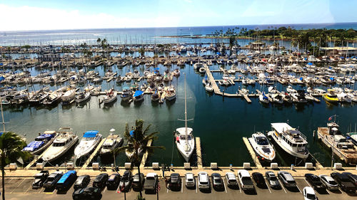 High angle view of people at harbor