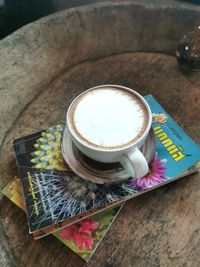 High angle view of coffee on table