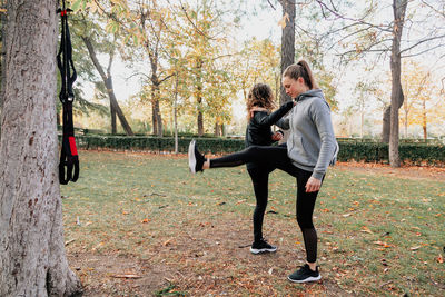 Beautiful women exercising outdoors