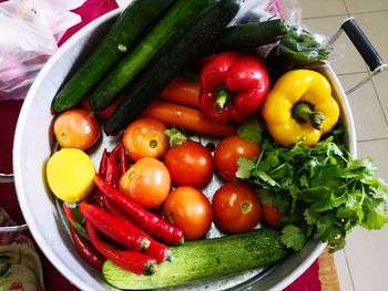 High angle view of fruits and vegetables