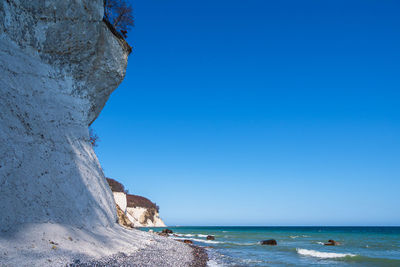 Scenic view of sea against clear blue sky