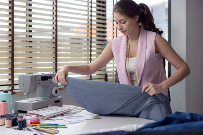 Woman working on table