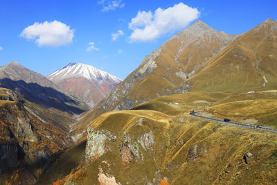 Panoramic view of snowcapped mountains against sky