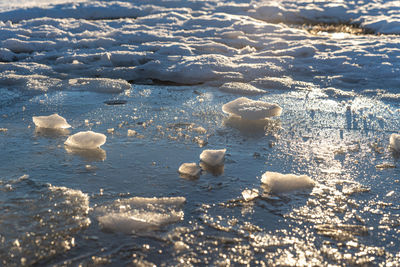 High angle view of ice on beach