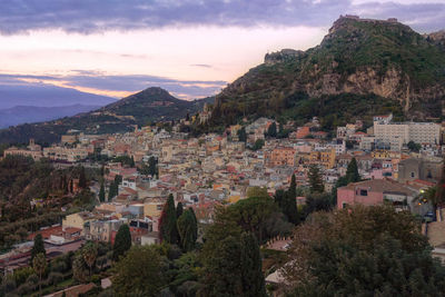 High angle view of townscape against sky