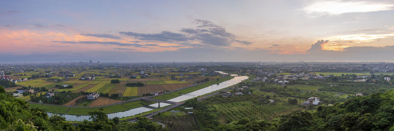 Panorama view of lanyang plain at sunrise, yilan, taiwan