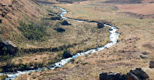 High angle view of rocks on land