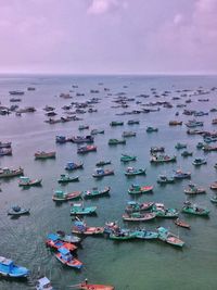 High angle view of boats in sea