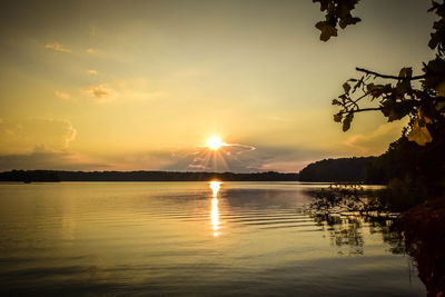 Scenic view of lake at sunset