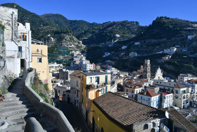 High angle view of buildings in town