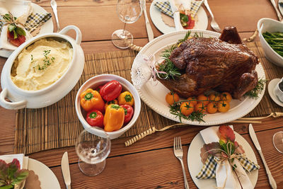 High angle view of food on table