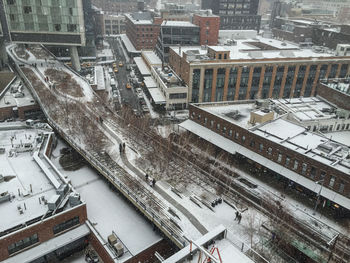 High angle view of city during winter