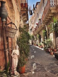 Statue amidst potted plants