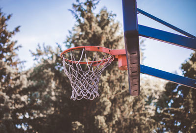 Close-up of basketball hoop against sky