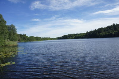 Scenic view of lake against cloudy sky