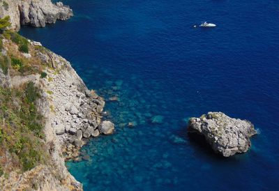 High angle view of rocks by sea