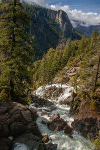 Scenic view of river amidst mountains