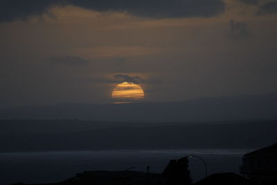 Scenic view of silhouette mountain against sky during sunset