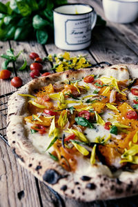 Close-up of pizza on table