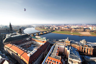 High angle view of buildings in city