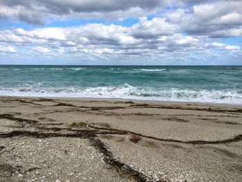 Scenic view of sea against cloudy sky