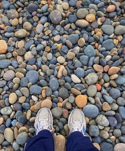 Low section of person standing on pebbles