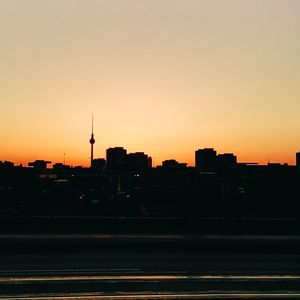 View of cityscape at sunset