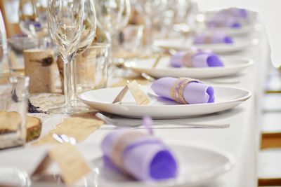 Close-up of ice cream in glass bowl on table