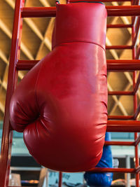 Close-up of red boxing glove
